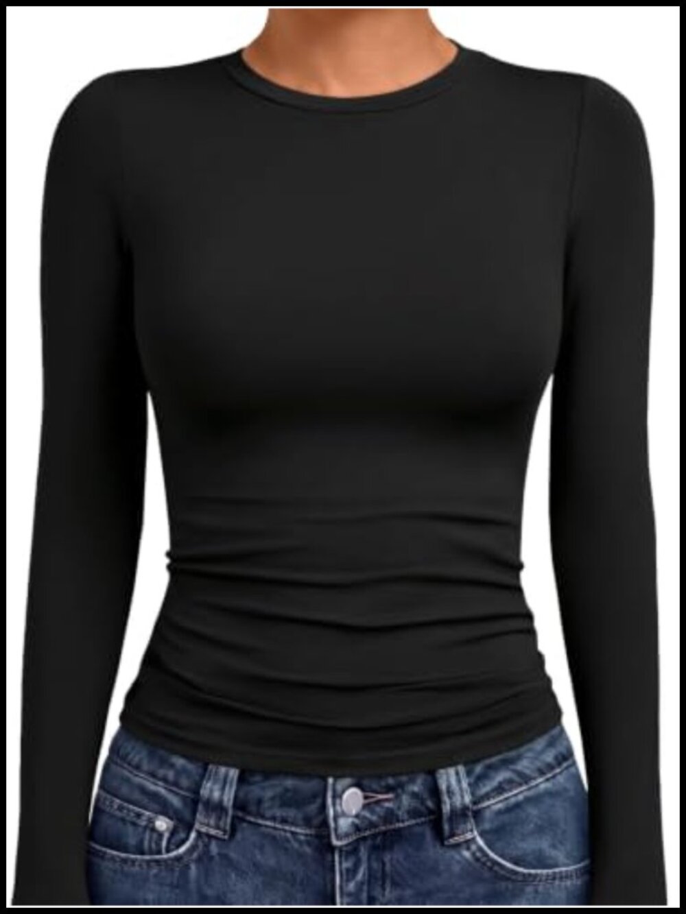 Womens Crew Neck Long Sleeve Compression Shirt Slim Fit Layering Top